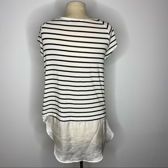 Anthro Bordeaux Strata Black White Striped Layered Look Tunic Top - Picture 6 of 9